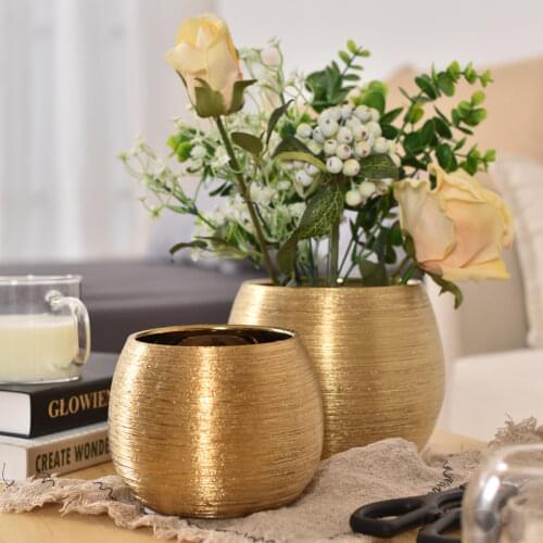 Gold-Plated Ceramic Flower Pot Round Flower Vase Succulent Pot Gold-Plated Ceramic Brushed Fleshy Round Flower Pot Vase Flower F