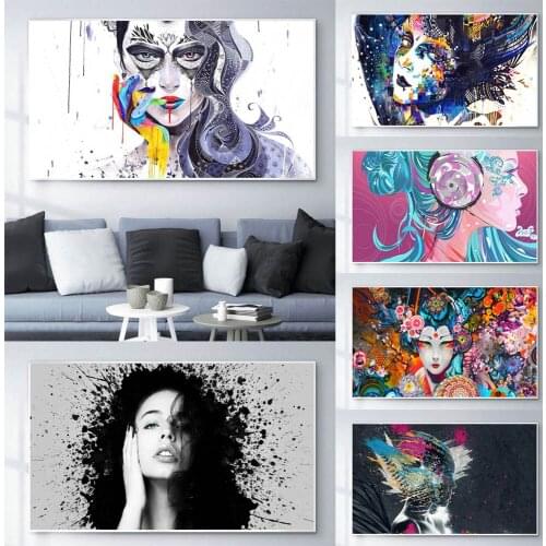 Figure Canvas Painting Black and White Abstract Goddess Art Canvas Drawing Living Room Corridor Office Home Decoration Mural