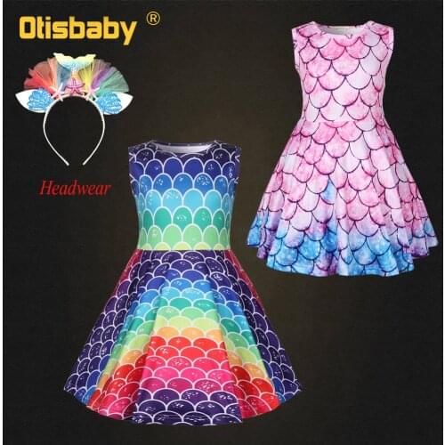 Christmas Kids Infant Mermaid Ariel Dress Headband Bebe Pink Colorful Fish Scales Clothes Carnival Costume Fancy Girls Clothing