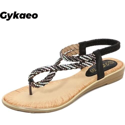 Summer Woman Sandalie Shoes Flat Pearl Sandals Comfortable String Bead Rhinestone Women Casual Wedges Fashion Bohemian Ladies