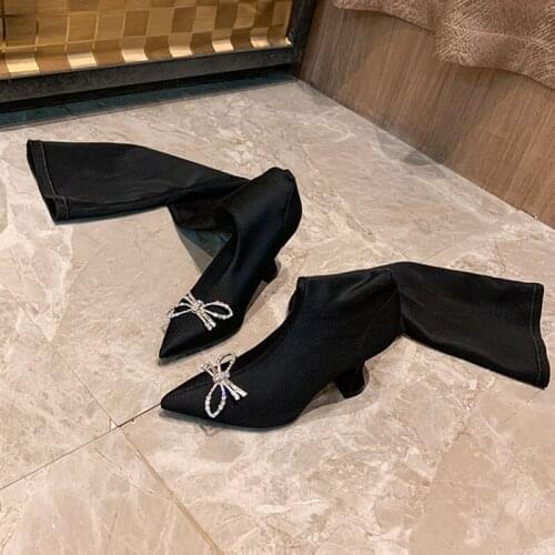 Butterfly-knot Boots Over The Knee Stretch Boots Pointed Rhinestone Bow High-heeled Boots Women Stovepipe Boots