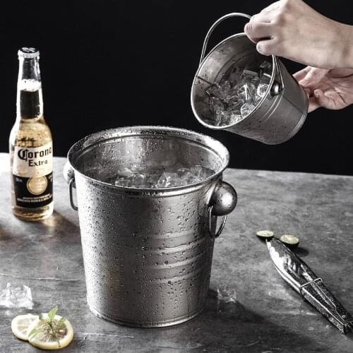 Stainless Steel Ice Bucket Portable Ice Chiller Cooler with Handle Ice Cube Container for Wine Champagne Beer Party Bar Tools