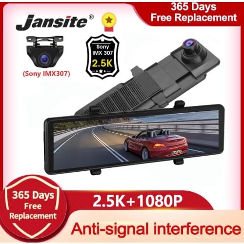 Jansite 10.88" Car DVR 2.5K Touch Square Screen Stream Media Front Camera Time-lapse Video Night Vision Registrar 1080P Rear Cam