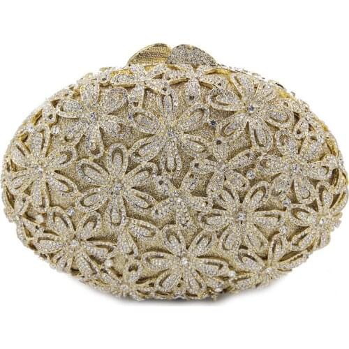 XIYUAN Women Flower Crystal Evening Bags Hard Case Metal Minaudiere Handbags and Purses Bridal Wedding Party Clutch Bag handbag