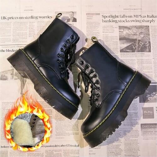 2020 Motorcycle Womens Boots Winter Soft Leather Shoes Black Botas Wedges Female Lace Up Platforms Women White Botas Mujer