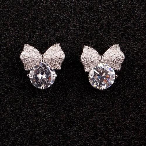 RONGQING 925 Sterling Silver Silver Stud Micro Pave Rosette Zircon Earrings Sweet Bow-knot Zircon Small Earrings for Women