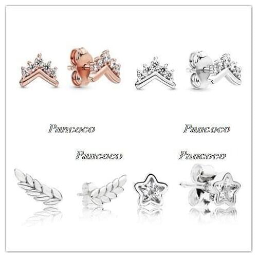925 Sterling Silver Earring 2019 Autumn Rose Gold Tiara Wishbone Studs Earring For Women Wedding Gift Pandora Jewelry