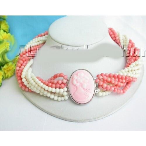 Women Gift word Love women Fashion Jewelry 10Stds natural 3-4mm pink white coral necklace sea shell