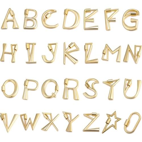 Juya DIY Gold Alphabet Letter Pendant Carabiner Fastener Screw Lock Clasps Accessories For Handmade Name Jewelry Making Supplies