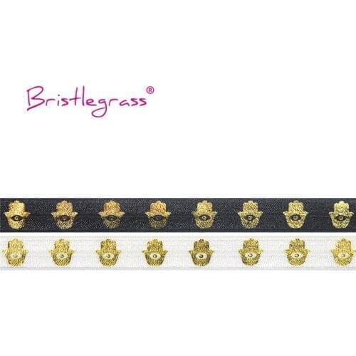 BRISTLEGRASS 100 Yard by Roll 5/8" 15mm Evil Eye Hamsa Hand Foil Print Fold Over Elastics FOE Spandex Band Hair Tie Dress Sewing
