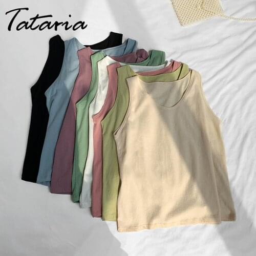 2021New Women Tank Tops Summer Sleeveless Basic Vest Fashion Solid Color Soft Thin Cotton Woman V Neck White Vest Tank Top Mujer