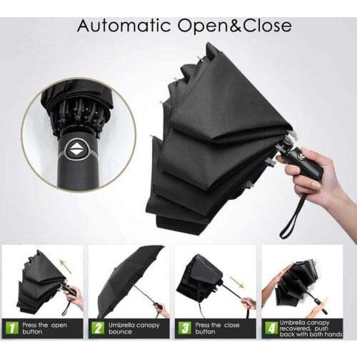 210T Tri-Fold Rain Umbrella Automatic Reverse Umbrella 10 Bone Self-Opening Umbrella Men and Women Business Car Umbrella