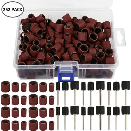 252pcs Nail Art Sanding Bands 80# 120# 180# Cutters For Manicure Removing Gel Nail Electric Drill Grinding Sand Ring Bit