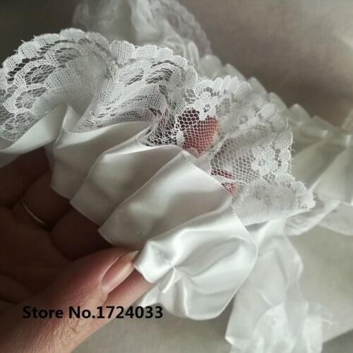 3yards/lot 6cm 2Layer Lace and Ribbon White Ruffled Lace Trim Fabric Tulle Doll Dress Accessory Z1189