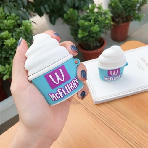 3D Funny McDonald McFlurry Ice Cream Wireless Bluetooth Headset Cases For Apple Airpods 1/2 Silicone Earphone Protection Cover