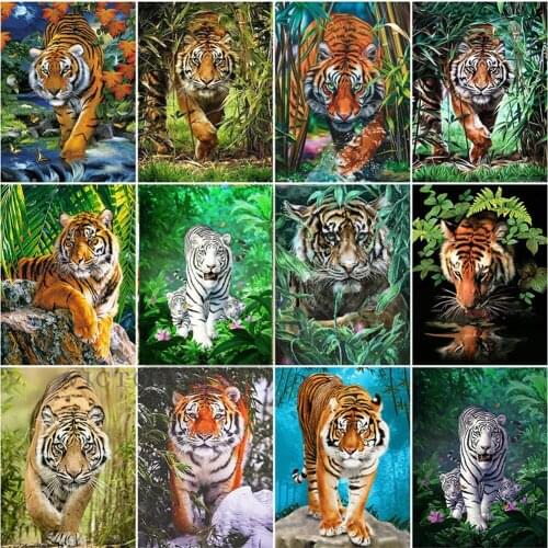 5D Diamond Painting Tiger Jungle Diamond Mosaic Diy Animal Full Round Diamond Embroidery Cross Stitch Rhinestone Home Decor