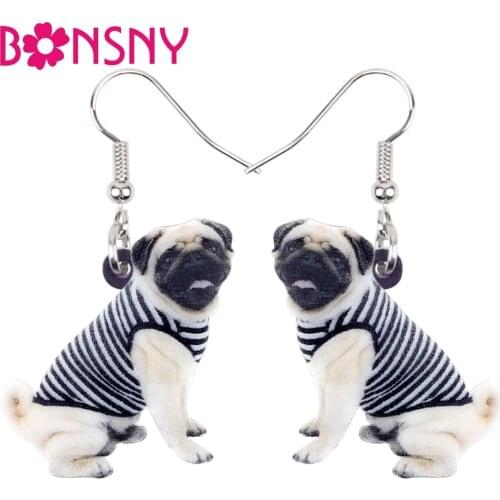 Bonsny Acrylic Sweet Cartoon Vest French Bulldog Pug Dog Earrings Dangle Drop Novelty Cute Animal Jewelry For Women Girls Gift