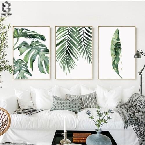 Watercolor Plant Green Leaves Canvas Painting Art Posters and prints Picture Wall Modern Minimalist Bedroom Living Room Decor