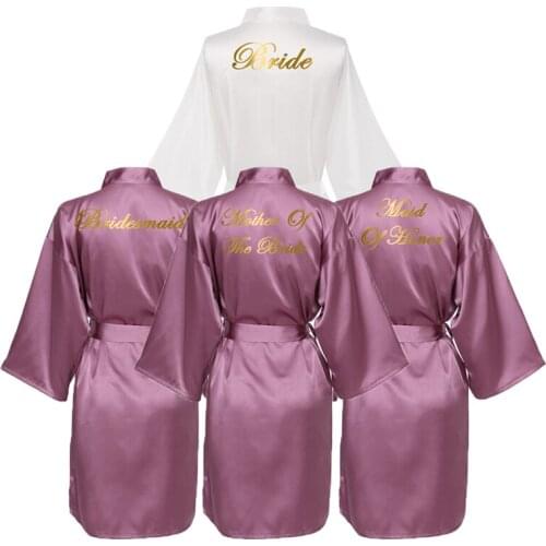 Satin Silk Robe Bride Bridesmaid Robes Wedding Robe Dressing Women Robes Bridal Robe Bride Team Gold Print Bathrobe Mauve