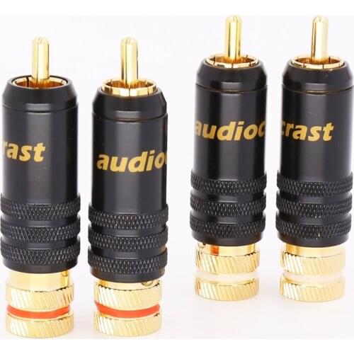 Audiocrast 4pcs 24K Gold Plated RCA Audio Plug Lock Soldering Audio/Video plugs Connector