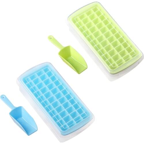 Behogar 44-SlotReusable Ice Cube Maker Mold Moulds Tray with Lid Scoop for Chilling Whisky Cocktail Beverages Cold Drinks