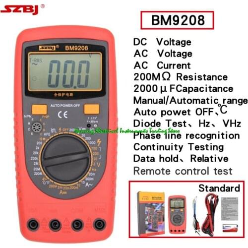 SZBJ BM9208 Relative value Temperature Capacitance Resistance AC DC Current Voltage Test Measurement Digital Multimeter