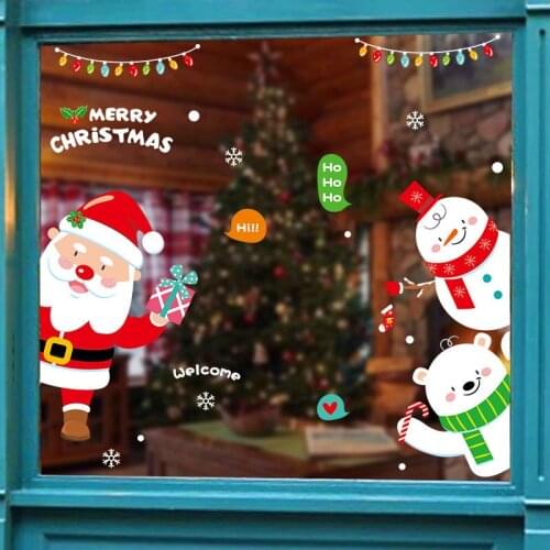 DIY Christmas Day Wall Sticker Santa Bear Snowman Bedroom Living Room Removable Waterproof Glass Home Decor Wall Sticker