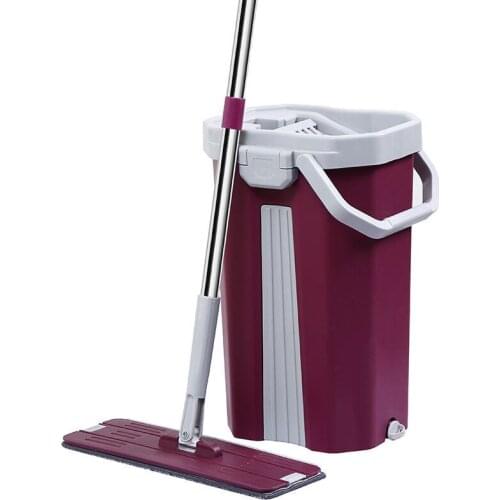 HOT SALE Mop With Bucket Flat Squeeze Hand Free Wringing Magic Mop Microfiber Mop Pads Home Kitchen Floor Cleaning