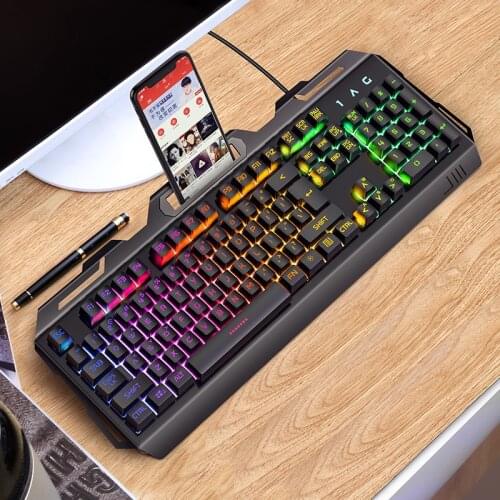 Gaming Keyboard Mechanical Felling RGB Backlit Ergonomic Keyboard USB Wired Computer Desktop Keyboard Waterproof 104 KeyKeyboard