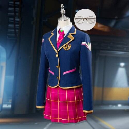 OW Hana Song Outfit Cosplay D.VA DVA Cosplay Costume School Uniform Outfit Dress Women Halloween Carnival Costumes with Glasses