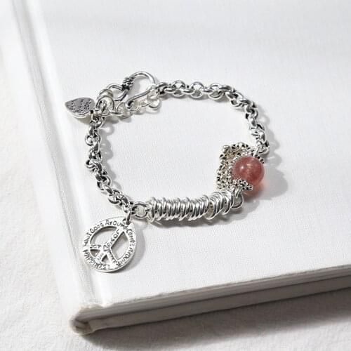 L&P Real 925 Sterling Silver Bracelets Bangles Original Design Strawberry Quartz Bracelet For Women Wedding Engagement Gift