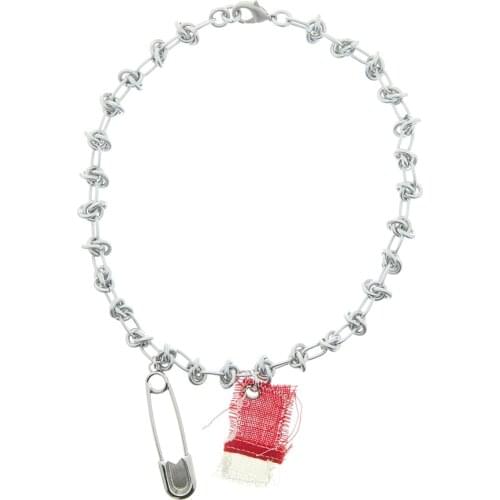 Chunky silver colour series knot links chain RAF SIMONS embellished necklace safety pin pendant charms necklaces for women 2020
