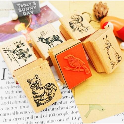 Bear Bird Deer Rabbit Pattern Wooden Rubber Stamps Seal Diy Wood Stamp For Card Making Stationery Scrapbooking Crafts Wood Stamp