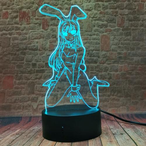 Lovely 3D Illusion LED Nightlight Colorful Flashing Night Lamp Bunny Girl Model Sakurajima Mai Anime Figure Toys for Boys