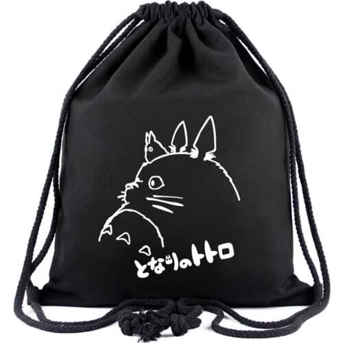 Miyazaki Hayao Totoro Drawstring Bags Fashion No Face Man Backpack Casual Women Canvas Cosmetic Container Beach Bag Shoes Pouch