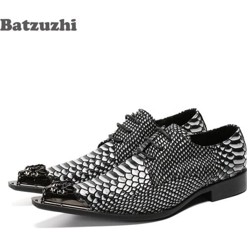 Batzuzhi Fashion Men Dress Shoes Leather Pointed Iron Toe Leather Shoes Formal Chaussures Hommes Lace-up Men Business Shoes Big