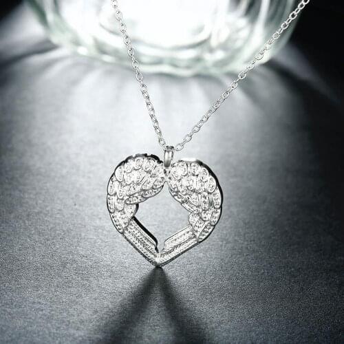 Fashion brand 925 Sterling Silver Necklace For Women Jewelry Angel wings heart Pendant Valentines Day gifts Wedding