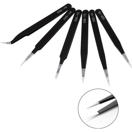 Stainless Steel Tweezers Set ESD Anti-Static Maintenance Repair Pincette Hand Tools Kit Pinzas Model Making Tool Set Tweezer