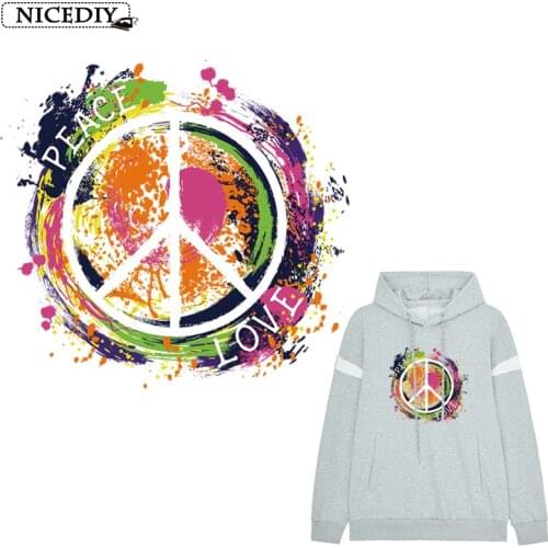 Nicediy Peace Love Sign Patches Iron On Transfers For Clothes Stripe Heat Transfer Thermal Ironing Stickers Clothes Applique