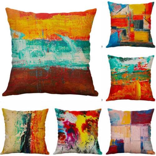 Cushion Geometrics painting Cotton Linen Pillow 18'' Home Decoration Cover Oil Pattern Cases