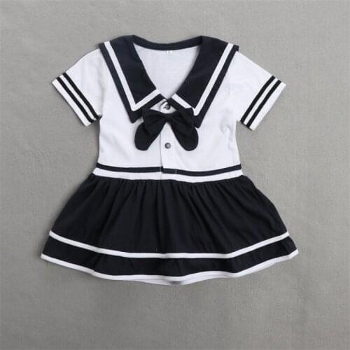 Summer New Baby Girl Navy Lapel One Piece Suit for Girls Newborn Clothes for Going Out