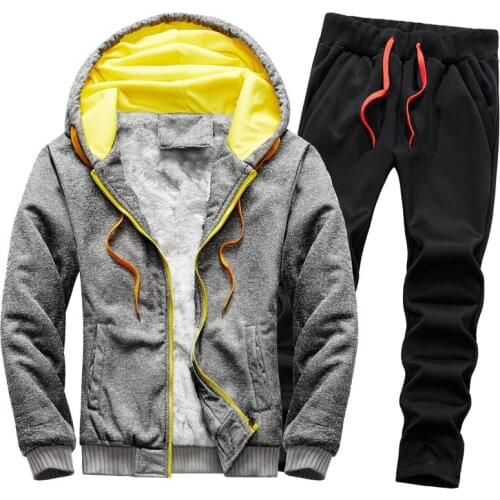 New Winter Mens Thickened Plus Velvet Warm Sweater Suit Solid Color Sports Men Zip for Sports Jackets Mens Gym Wear