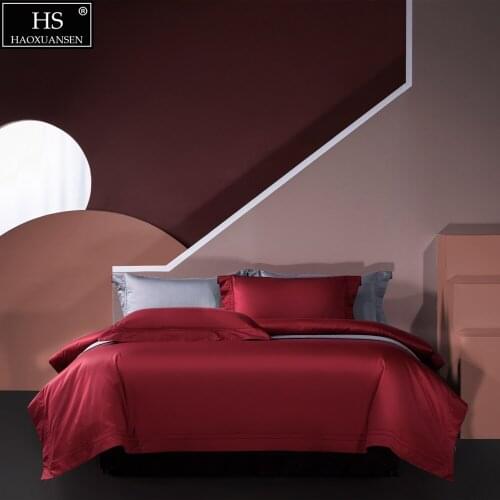 Wine Red Pure Color Nordic Style Simple Fashion 4Pieces Bedding Sets Cotton Fabric Quilt Duvet Cover Bedsheet Pillowcase Gift