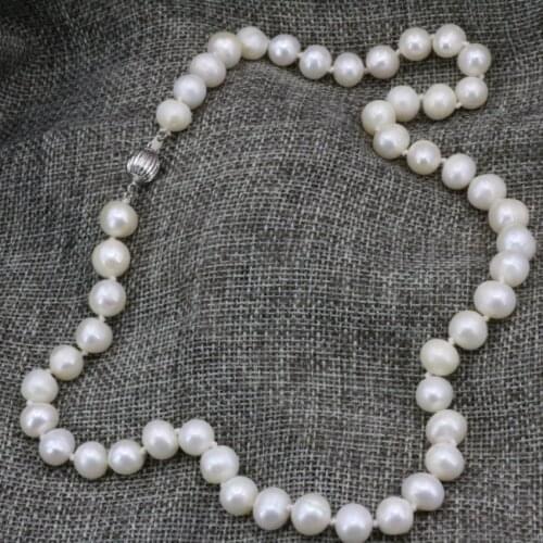 Natural Freshwater Pearl Cultured White Beads Necklace 8-9mm Fashion Statement Women Clavicle Chain Choker Jewelry 18inch B3232