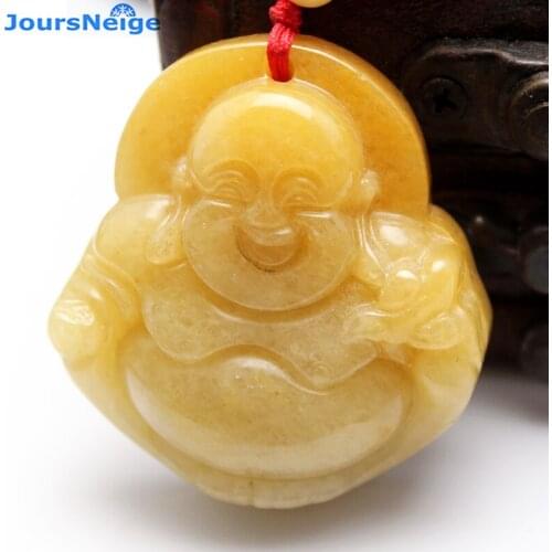 JoursNeige Natural Stone Pendants Fine Carved Unique Laughing Buddha Amulet Pendant with Stone Rope Necklace Women Men Jewelry
