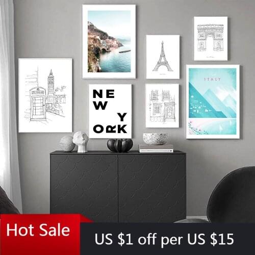 Simple Blue Posters Painting Seascape Letter Picture Art Nordic House Canvas Painting Wall Decor Art for Living Home Room Decor