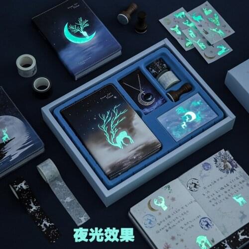 Romantic Starry Moon Necklace Elk Memo A Midsummer Nights Dream Luminous Manual Set Gift Box Color Page Diary Hardcover