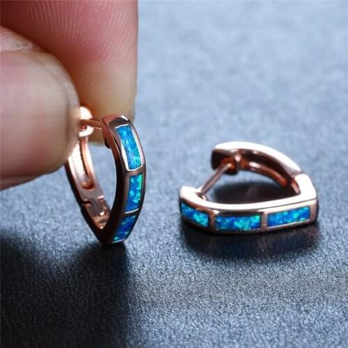 Luxury Female Blue White Opal Earrings Rose Gold Silver Color Clip Earrings For Women Dainty Love Heart Wedding Earrings