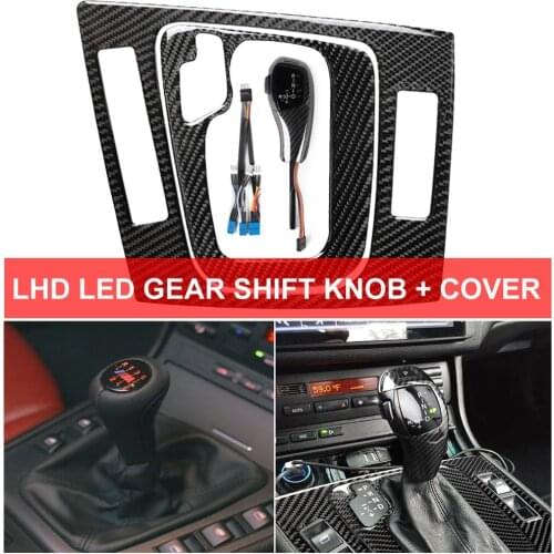 LHD LED Gear Shift Shifter Knob Automatic Lever Carbon Fiber Cover Trim For BMW 3-series E46 Touring E46 Sedan 1998-2005