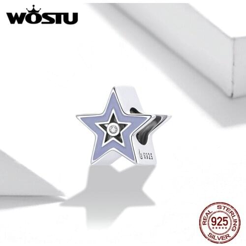 Wostu Colored Drops of Oil Beads 925 Sterling Silver Shining Stars Dangle Charm Fit Original Bracelet Jewelry DAC459